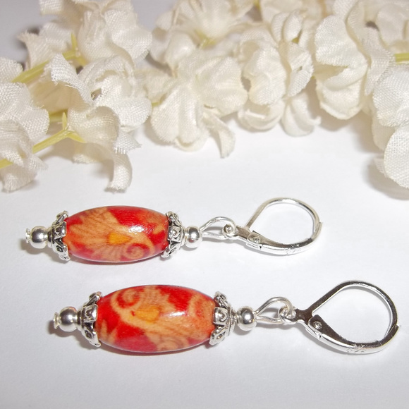 Earrings Wooden Red & Tan Bohemian Boho Set 4611 - Picture 2 of 6